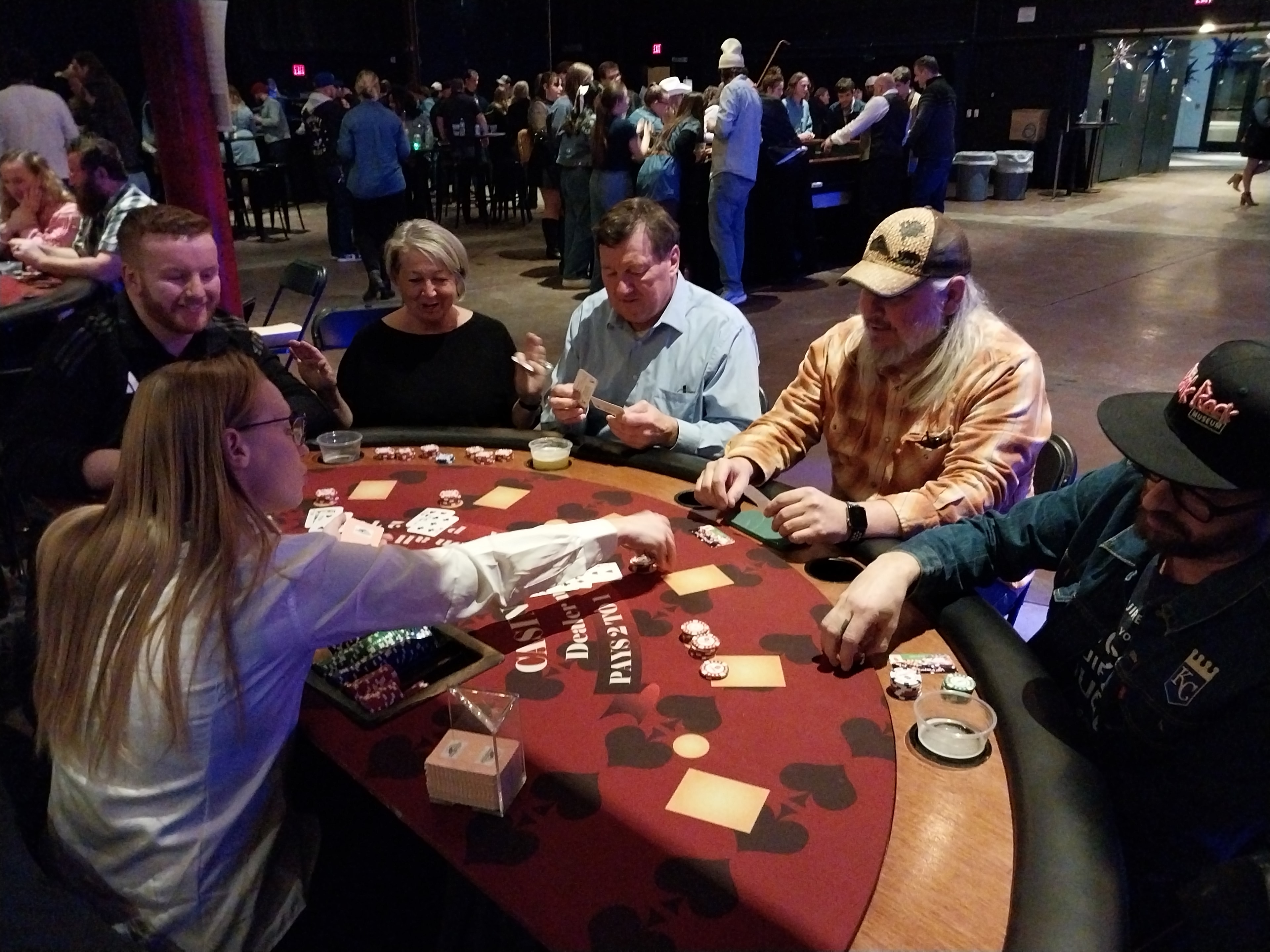 Guests playing blackjack at a Casino Party USA event in Kansas City