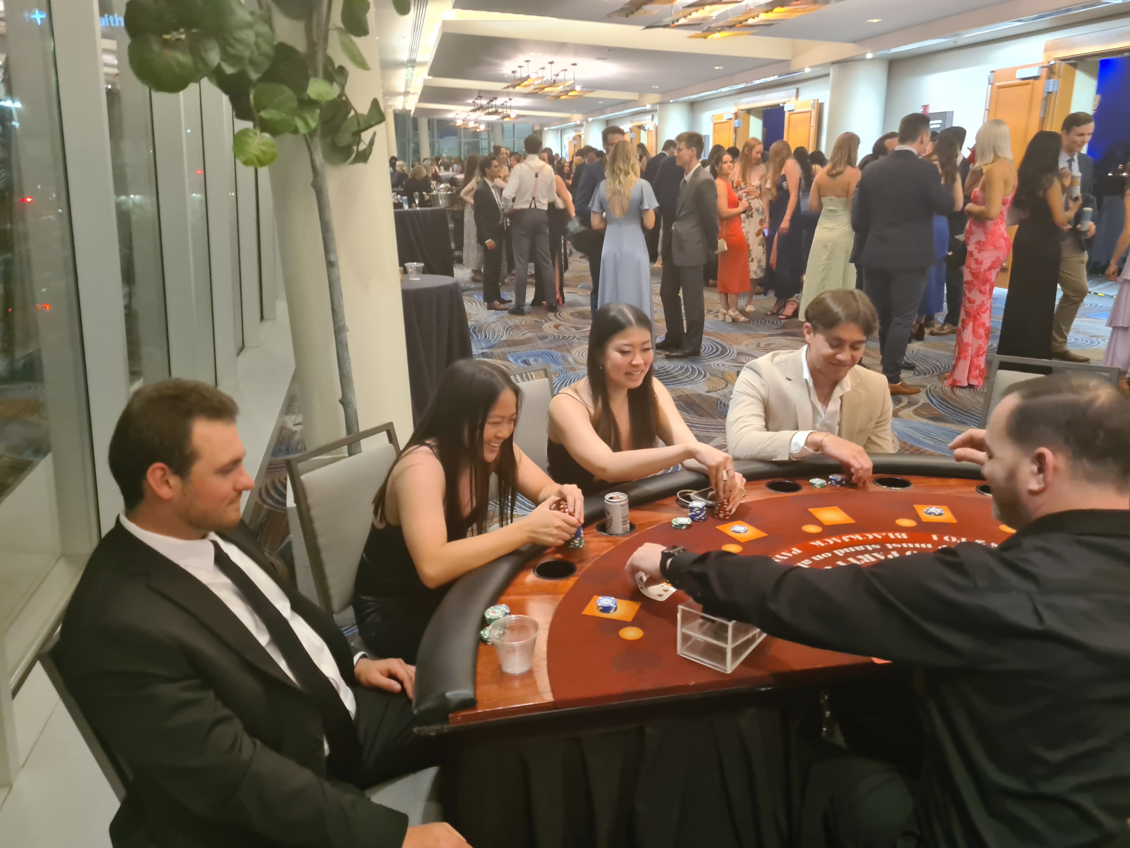 Guests playing blackjack at an Omaha Casino Party USA event