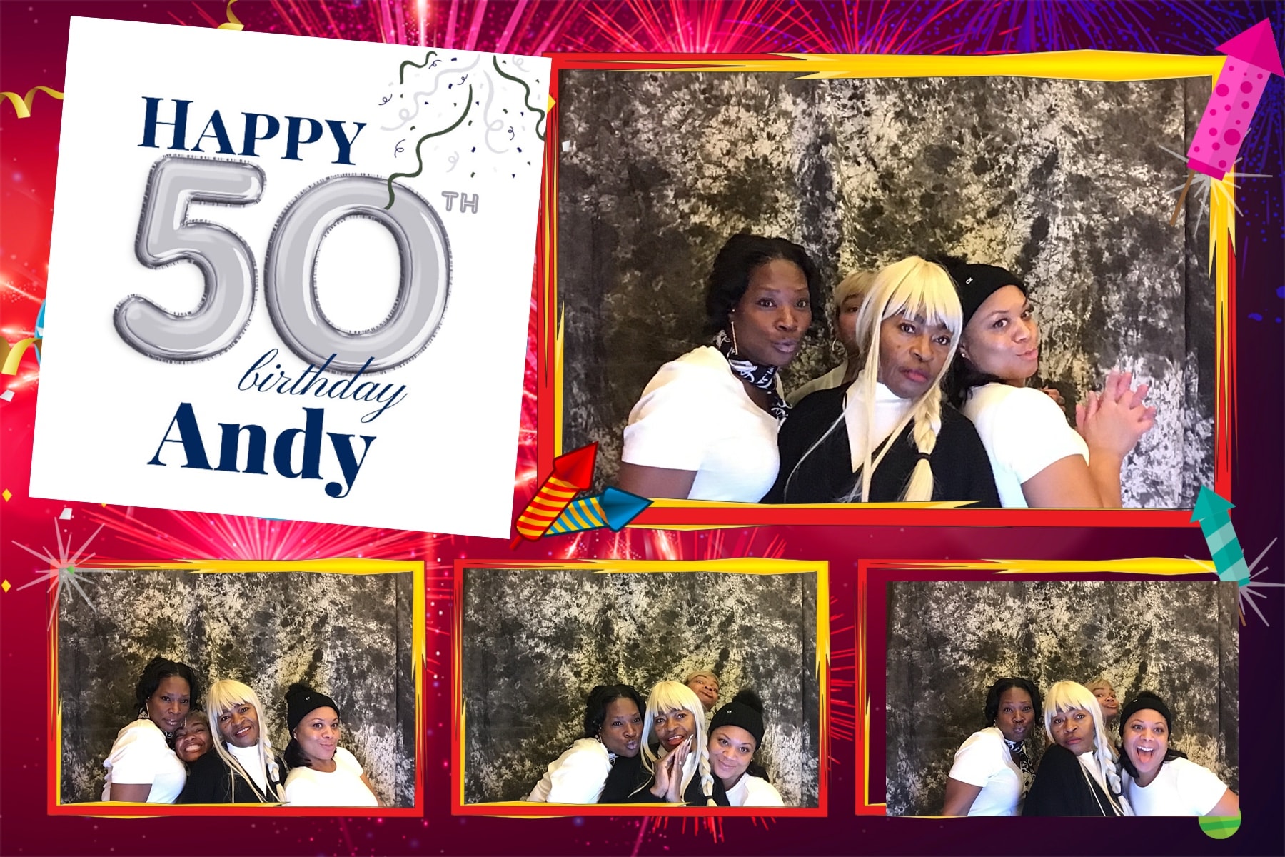 Happy 50th Birthday Andy — guests at Casino Party USA photo booth celebration