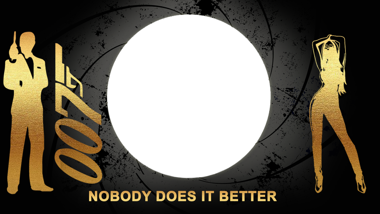 James Bond Nobody Does It Better themed photo booth frame with gold silhouettes