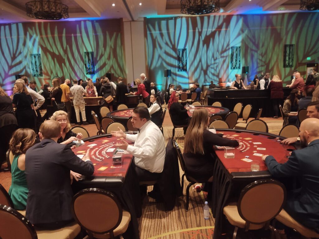 Casino party event with gaming tables